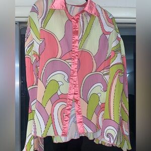 Colorful Abstract Button-Up Blouse